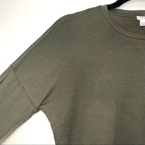 Garage Olive Green Cropped Long Sleeve Crew Neck Basic Top Medium Women’s - Picture 3 of 11